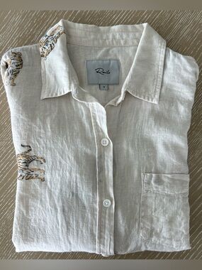 Rails Charli Ivory Tigers Linen Blend Button Up Shirt Women’s Small
